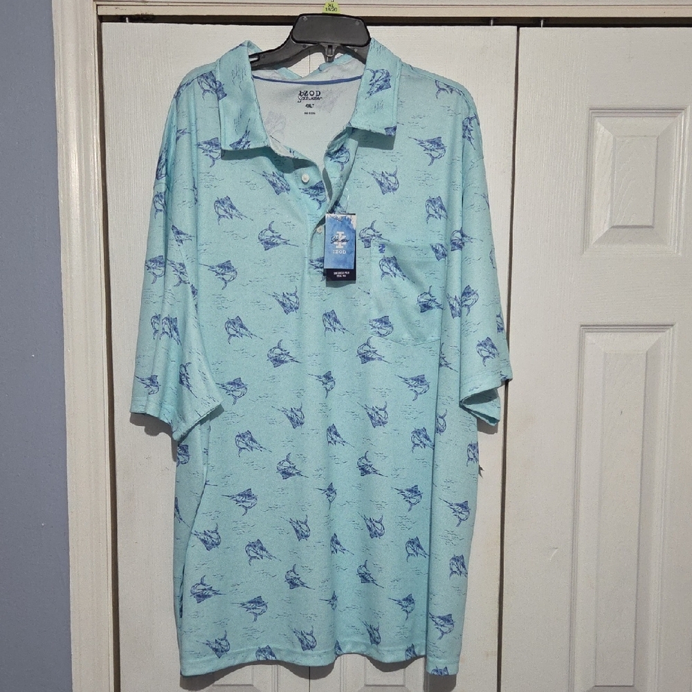Izod Saltwater Graphic Sunshield Polo Shirt New With Tags